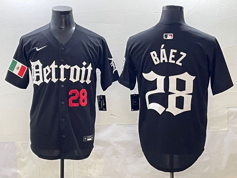 Men 2025 Detroit Tigers #28 Baez Black Five generations Joint Name Nike MLB Jersey style 6->detroit tigers->MLB Jersey